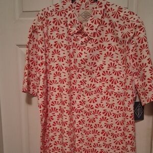 St. John's Bay Red and White Floral Men's Shirt W Front Pocket XXL
